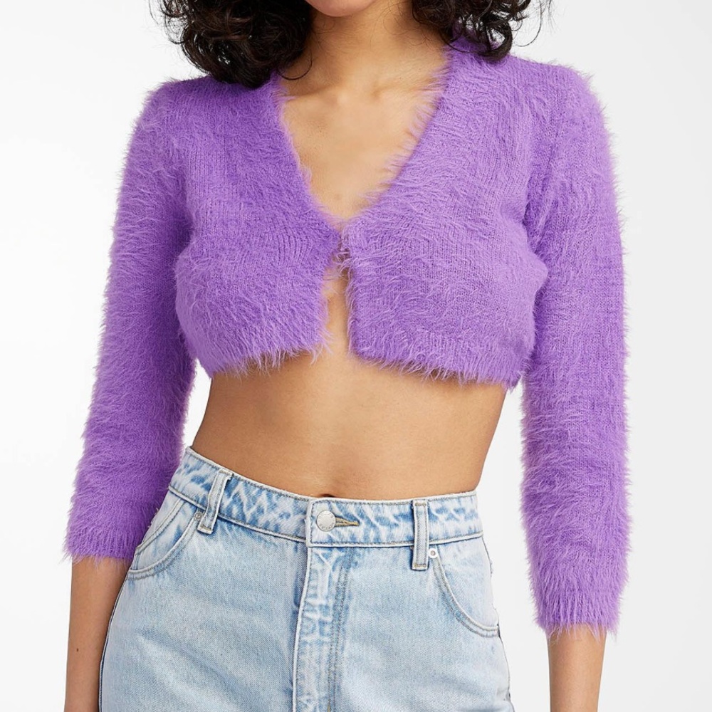 Vero Moda fuzzy knit, cropped cardigan, purple